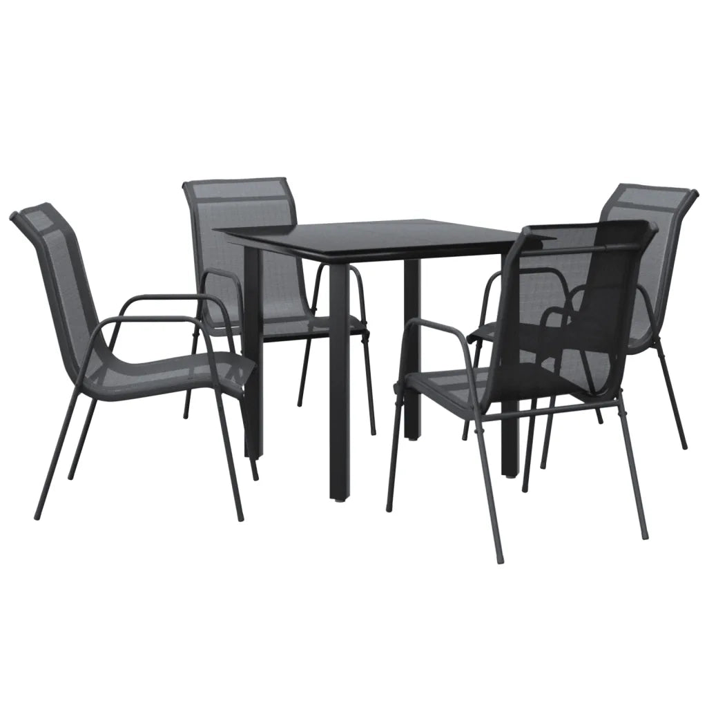 Set da Pranzo da Giardino 5 pz Nero in Acciaio e Textilene 3200691