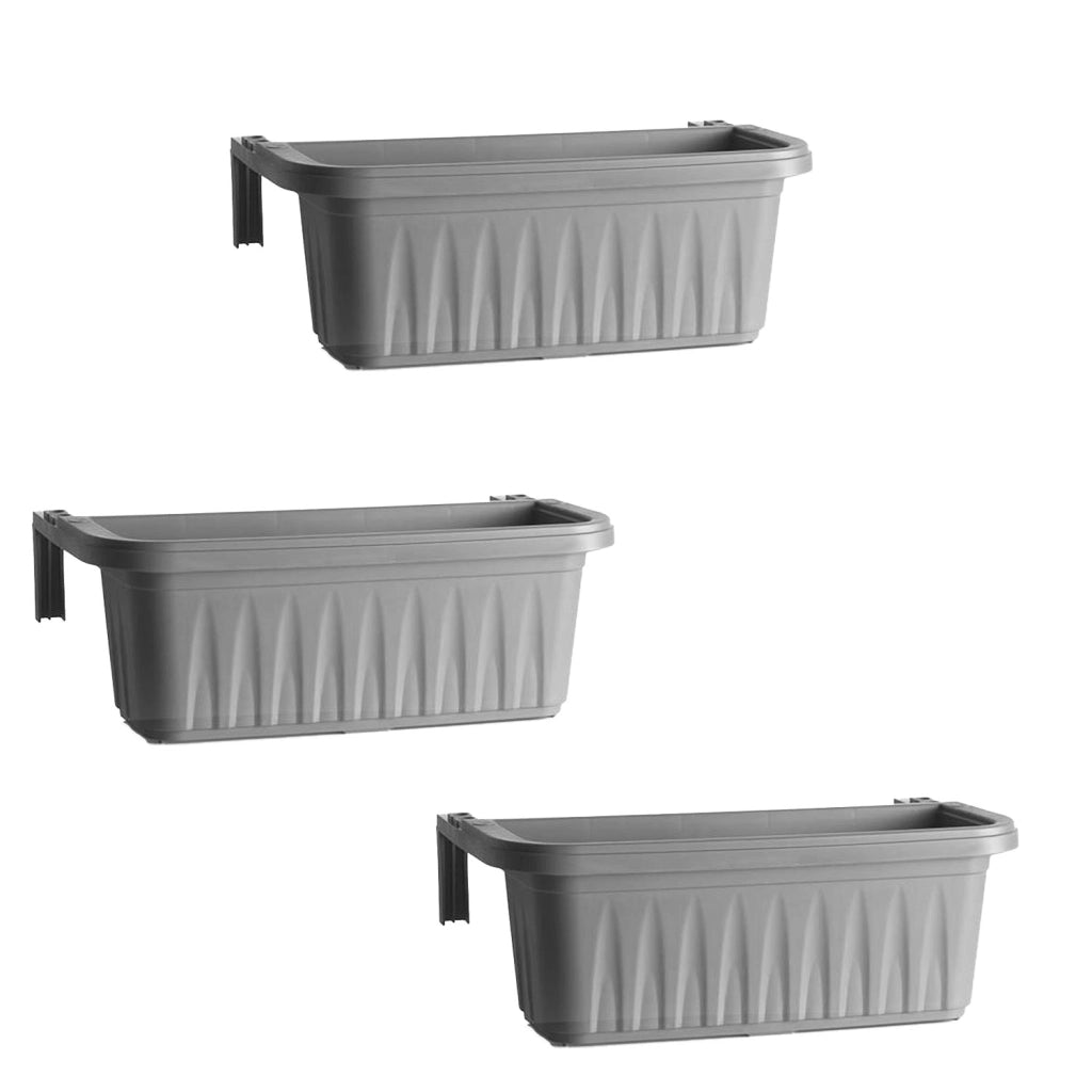 Rondine 50 - set di 3 balconiere da 50cm con agganci regolabili e riserva d'acqua Grigio