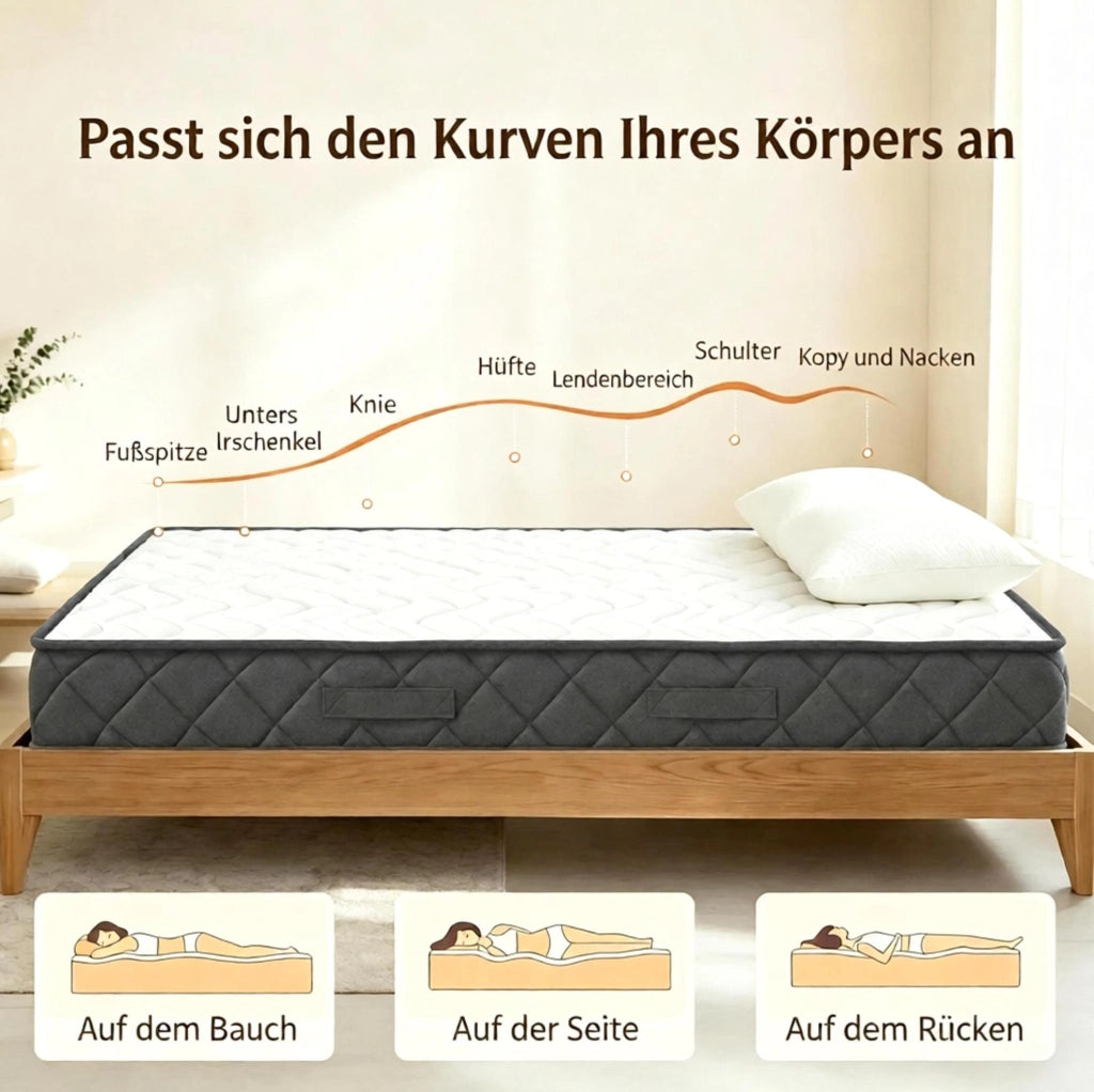 Materasso 90x190 cm in memory foam e schiuma ondulata; 20 cm; bianco e grigio