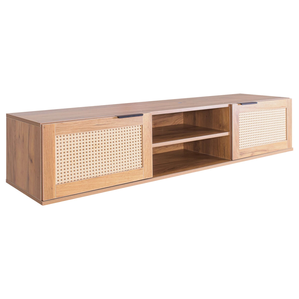 Jacala - Mobile TV sospeso con inserti in rattan, 2 ante e 2 vani a giorno