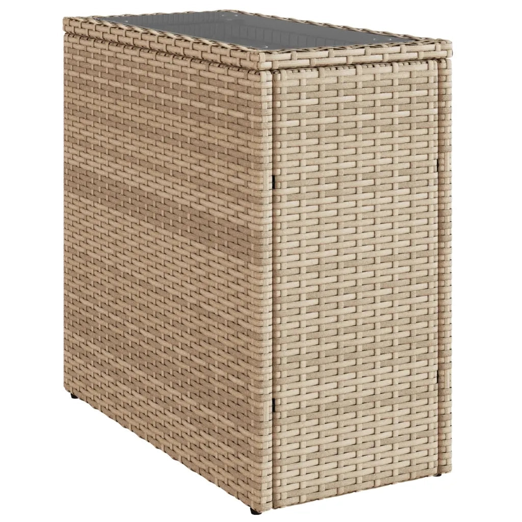 Tavolino da Giardino Piano Vetro Beige 58x27,5x55 cm Polyrattan 366071