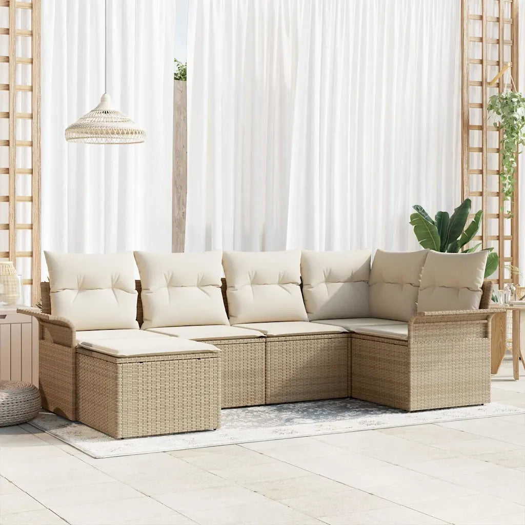 Set Divano da Giardino con cuscino 6 pcs Beige polyrattan