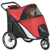 Passeggino per Cani, pieghevole, tetto apribile, cuscino, telaio in acciaio, Rosso/Nero