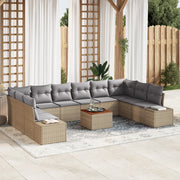 Set da Divano da Giardino da 11 Pezzi con Cuscini Beige in Polyrattan Acacia