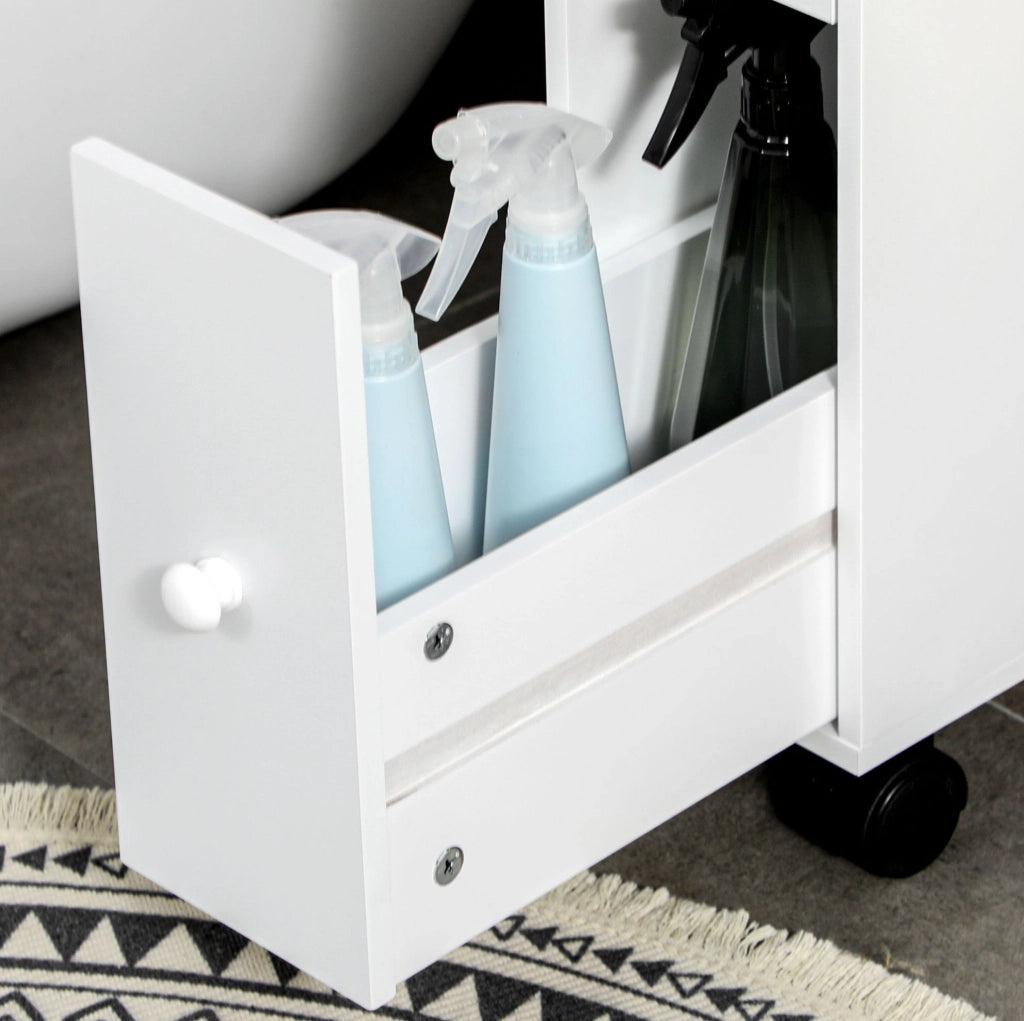 Mobile mobiletto bagno con 2 cassetti e ripiano aperto, MDF bianco, 16x49,5x66 cm