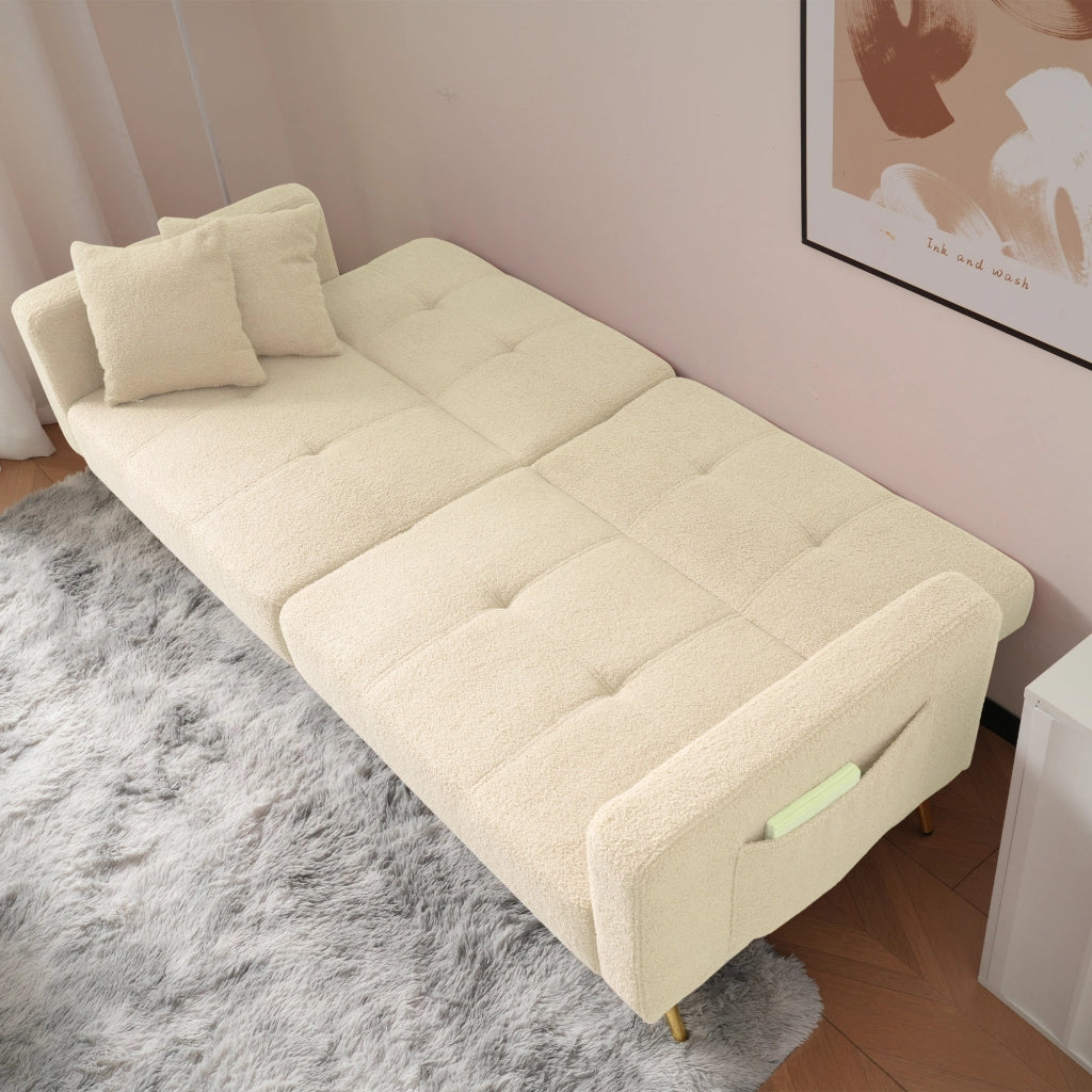 DIVANO LETTO reclinabile 175x64x72 cm Sherpa beige con tasche laterali
