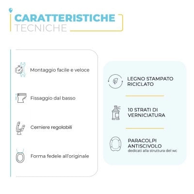 Sedile wc dedicato Cesame Aretusa in legno rivestito bianco con cerniere