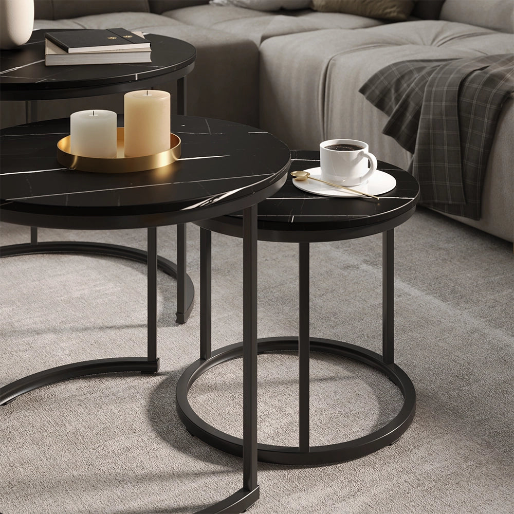 Vicco Set di tavolini da caffè Marmo nero 55 x 55 cm 3 parti