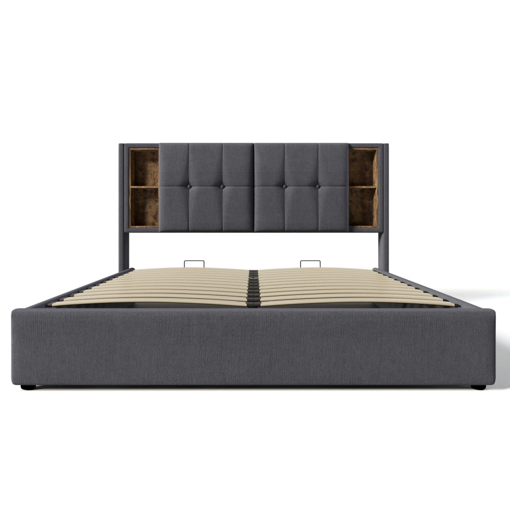 Letto matrimoniale 206x185x100.5 cm con ricarica wireless; USB e Type C in cotone grigio