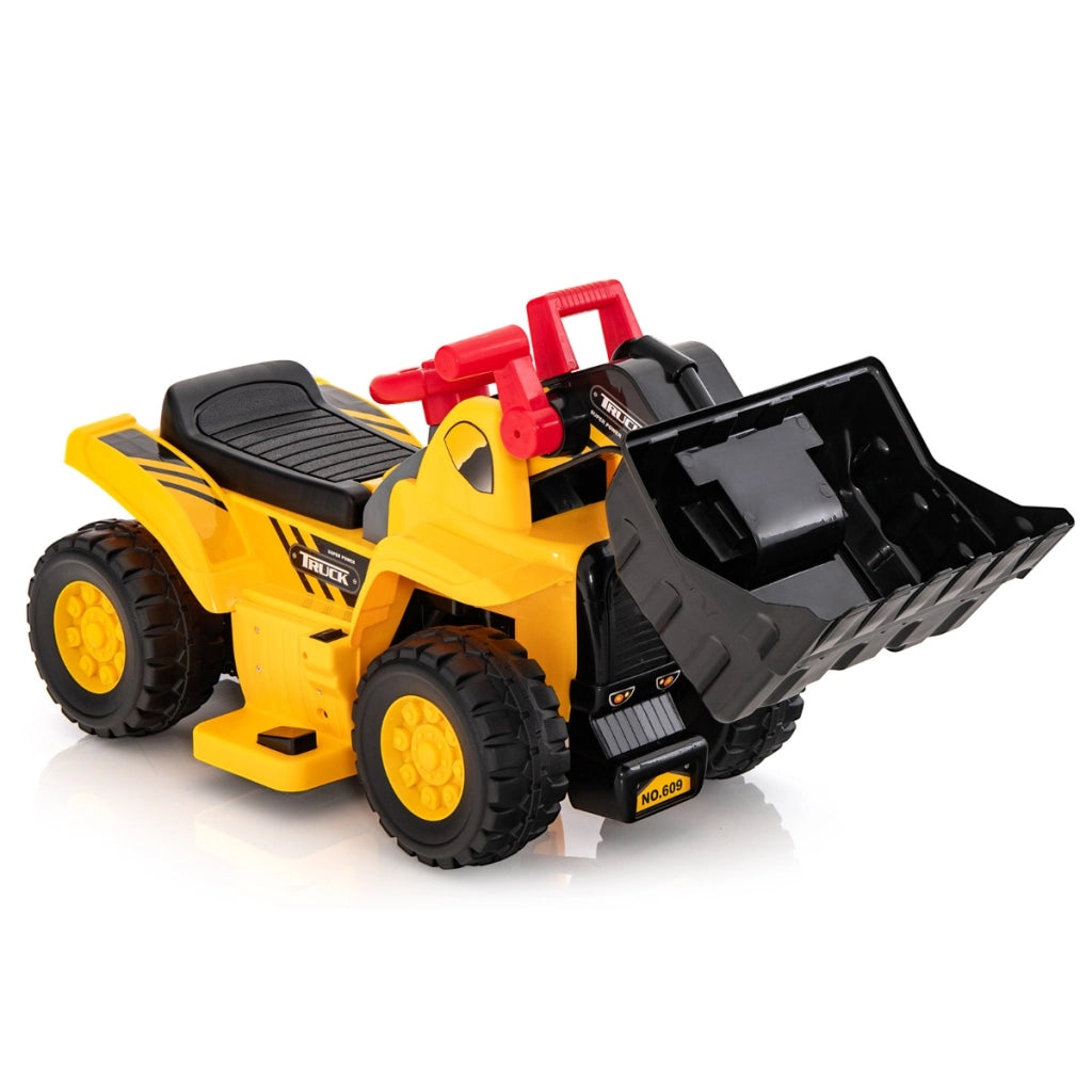Escavatore elettrico per bambini a batteria, Cavalcabile con benna controllabile vano nascosto effetti sonori