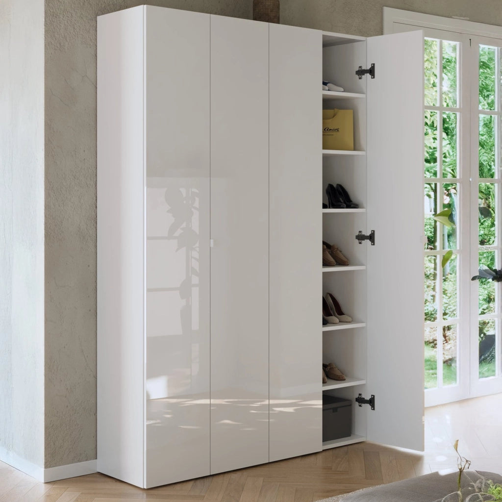 Mobile Portascarpe Spessa, Scarpiera 12 Ripiani, 126x35x186h cm Bianco Lucido