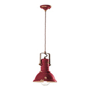 Lampadario Industrial Ferro E Ceramica Vintage Bordeaux 1 Luce E27 23Cm