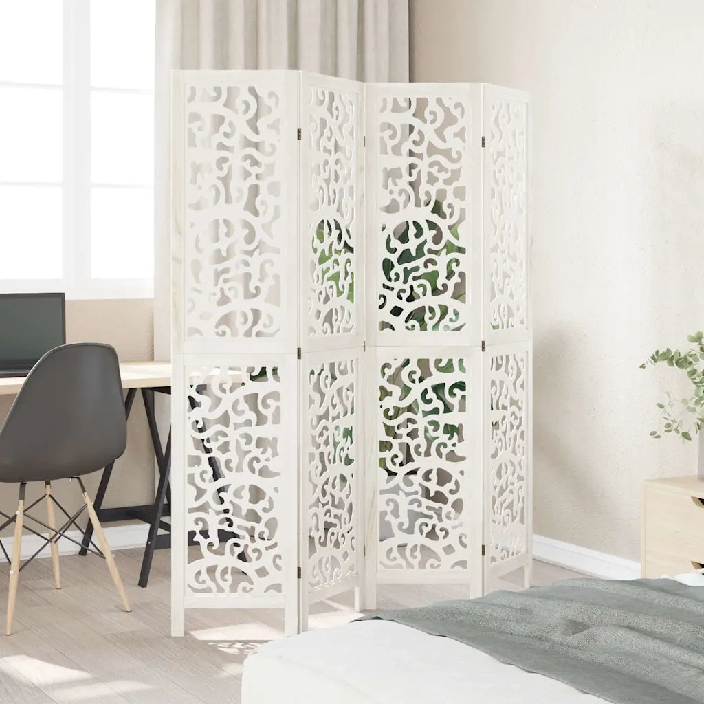 Divisorio Ambienti | Divider per stanze | Paravento 4Pannelli Bianco Legno Massello di Paulownia