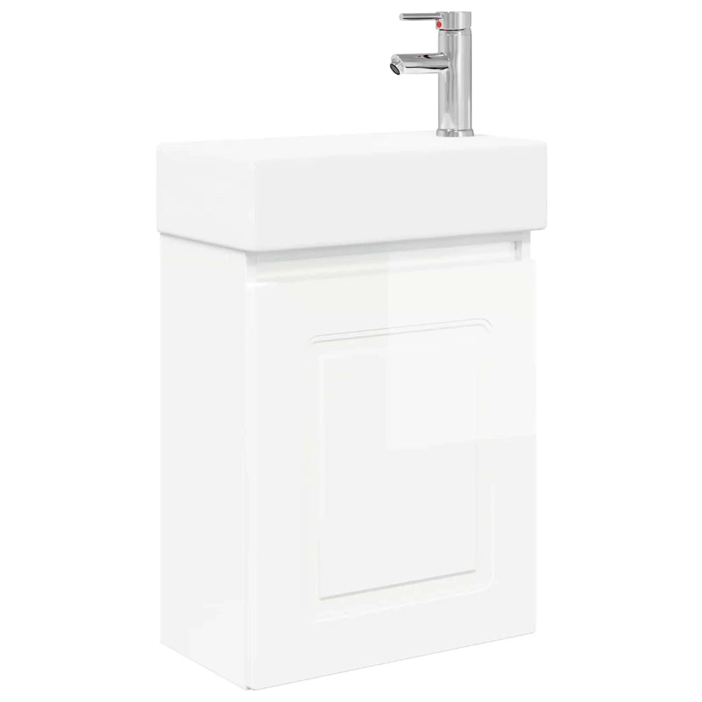 Mobile bagno con rubinetto Bianco Lucido 45,5 x 22,5 x 84 cm
