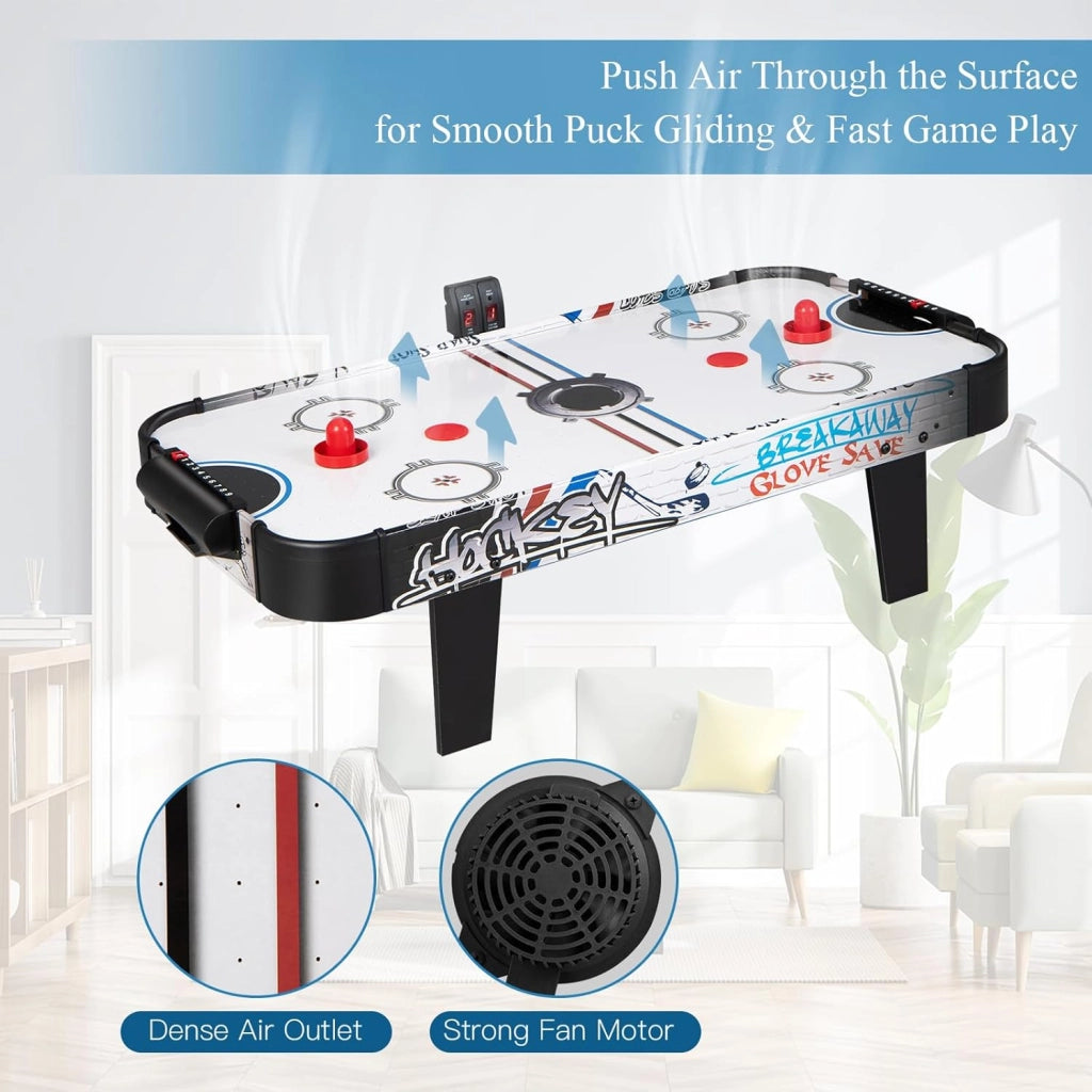 Tavolo Air Hockey, Set Tavolo da Air Hockey con Segnapunti LED Elettronico, 2 Dischi, 2 Palette, 2 Porte, Gioco Divertente per Bambini e Adulti, 110 x 59 x 31 cm