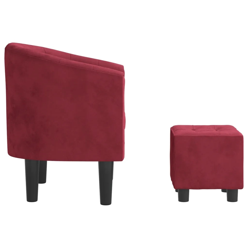 Poltrona Cabriolet con Poggiapiedi Rosso Vino in Velluto 356483