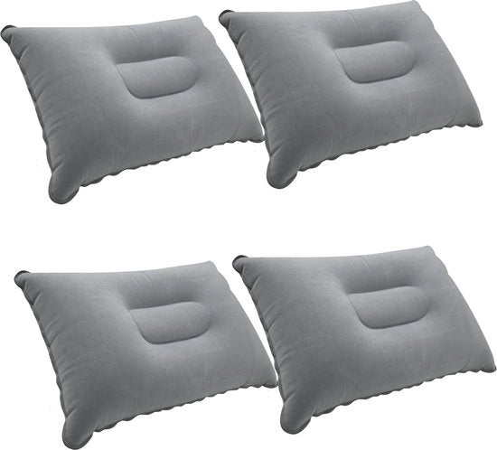 Cuscino Inflabili Leggero - Grigio - 4 Pezzi - Piccola Quadrettata - Tessuto a Pelo - Per Campeggio Viaggiare Relaxarsi - Ufficio - Supporto Cervicale e Lombaro