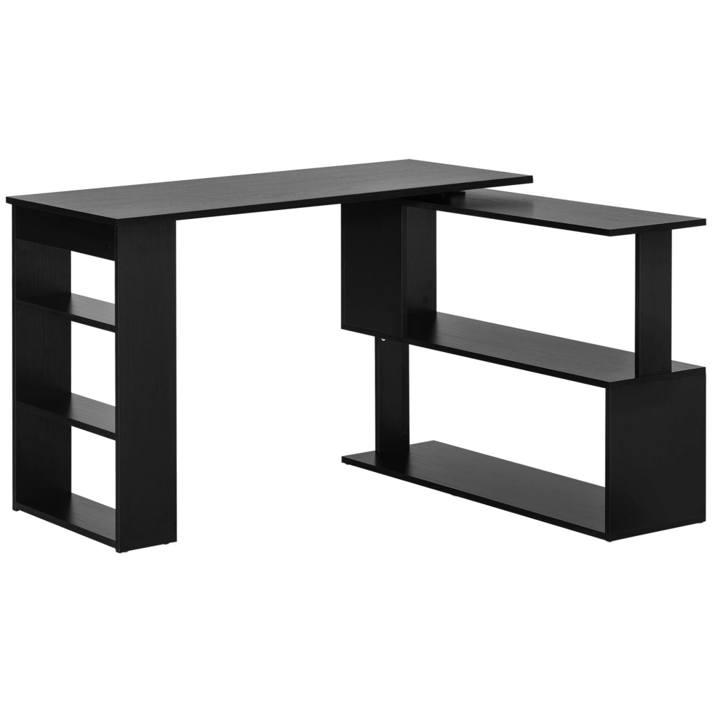 Scrivania Angolare con Piano Girevole a 360¡ã e 5 Ripiani, 120x110x74.5 cm, Nero