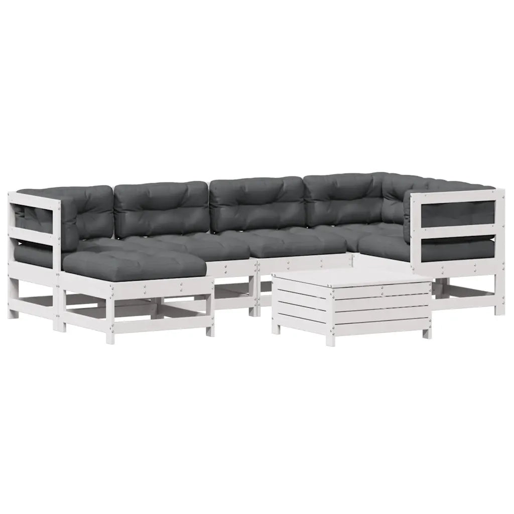 vidaXL Set Salotto Giardino 7pz con Cuscini Bianco Legno Massello Pino