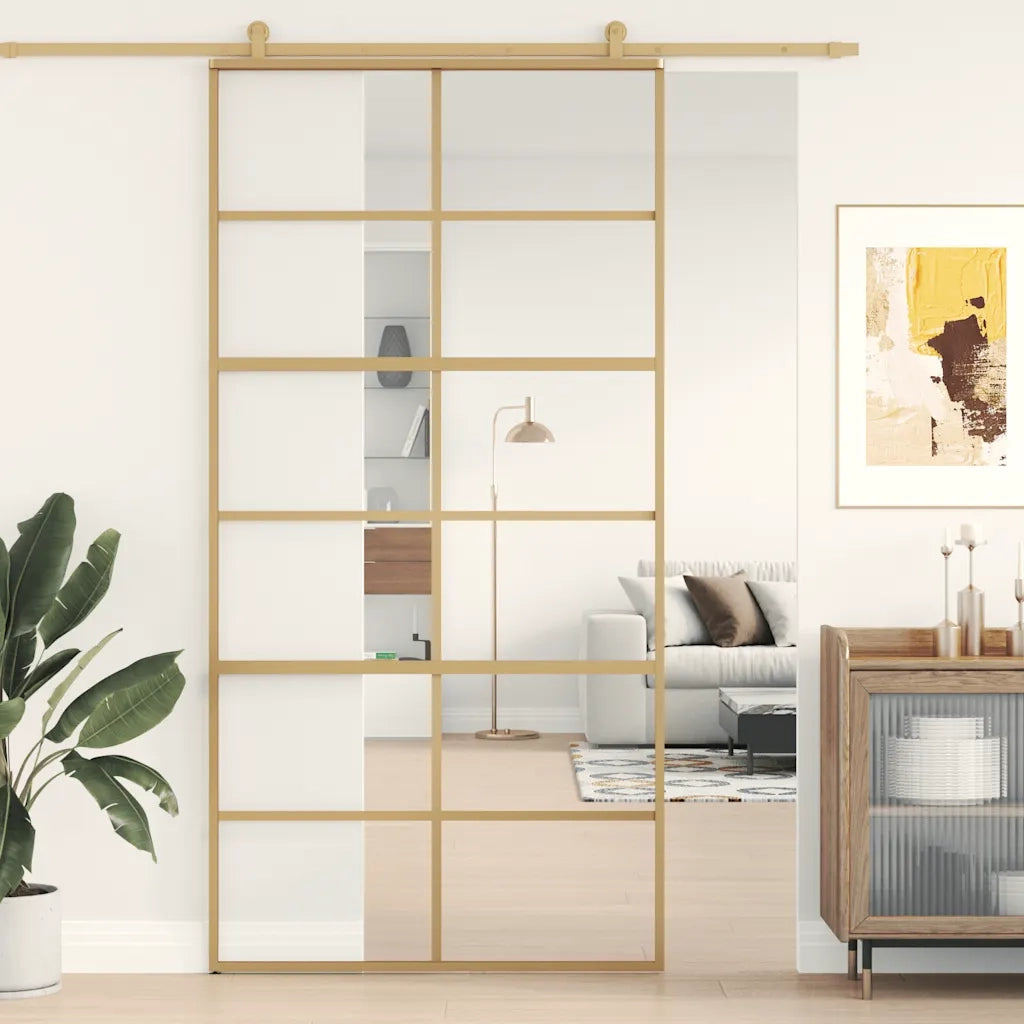 Porta Scorrevole Oro 102,5x205 Vetro Trasparente ESG Alluminio 155168