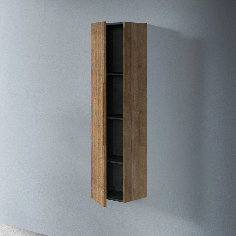 Colonna bagno sospesa H 138 cm rovere cannettato con ripiani Rigo