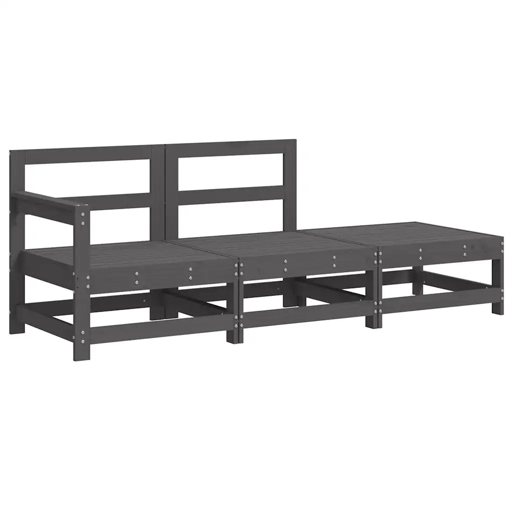 Salotto da Giardino-Set Divani da Giardino 3pz con Cuscini in Legno Massello Grigio