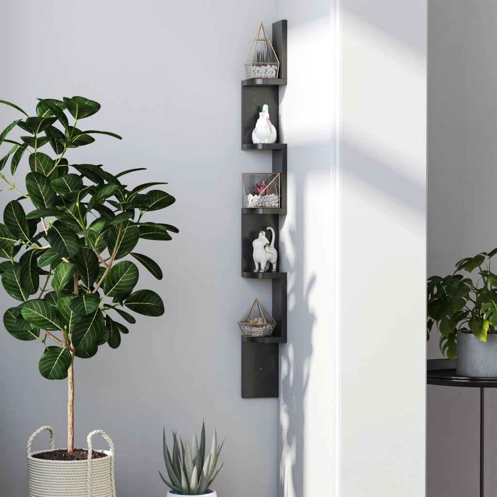 Libreria Angolare a Parete 5 Livelli Zigzag ¨C Zephmum ¨C Legno Nero 120 cm