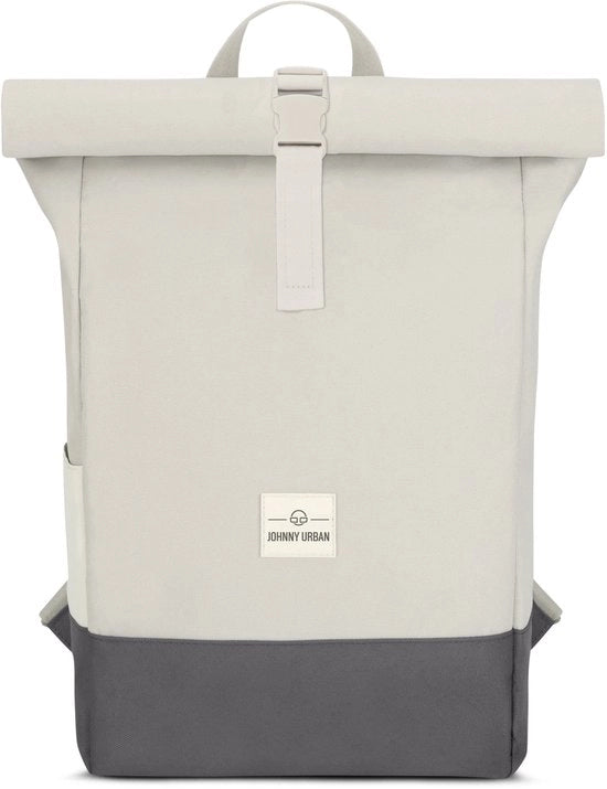 Zaino Università in Pelle Sintetica con Tasca per Laptop e Telaio Rolltop in Nylon - Colorazione Sabbia - Impermeabile e Sostenibile