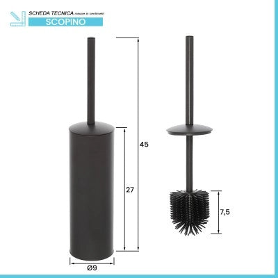 Portascopino grigio opaco con setole nere in silicone e secchio interno