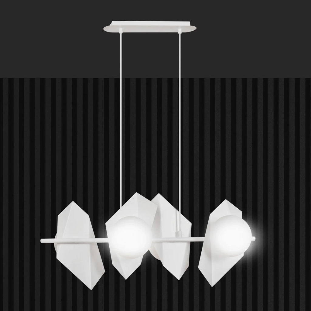 Lampadario 4 Luci Moderno Parvati In Acciaio Bianco E Sfere Vetro Opalino