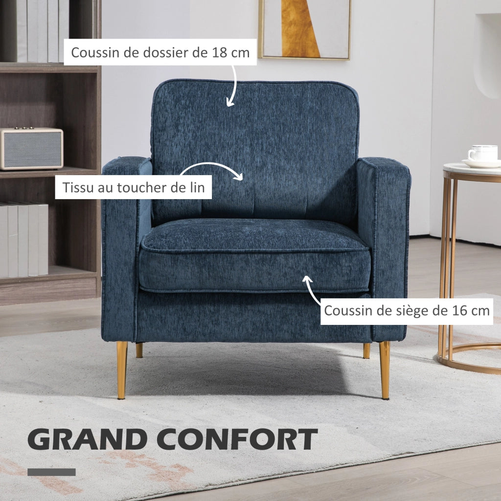 Poltrona in tessuto con gambe in metallo e tasche laterali ¨C Minimal ¨C Blu