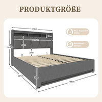 Letto 160x200cm imbottito - Xylo - grigio USB-C idraulico LED