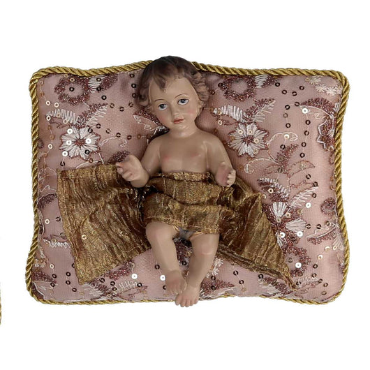 Natività tessuto su cuscino rosa cm xh19