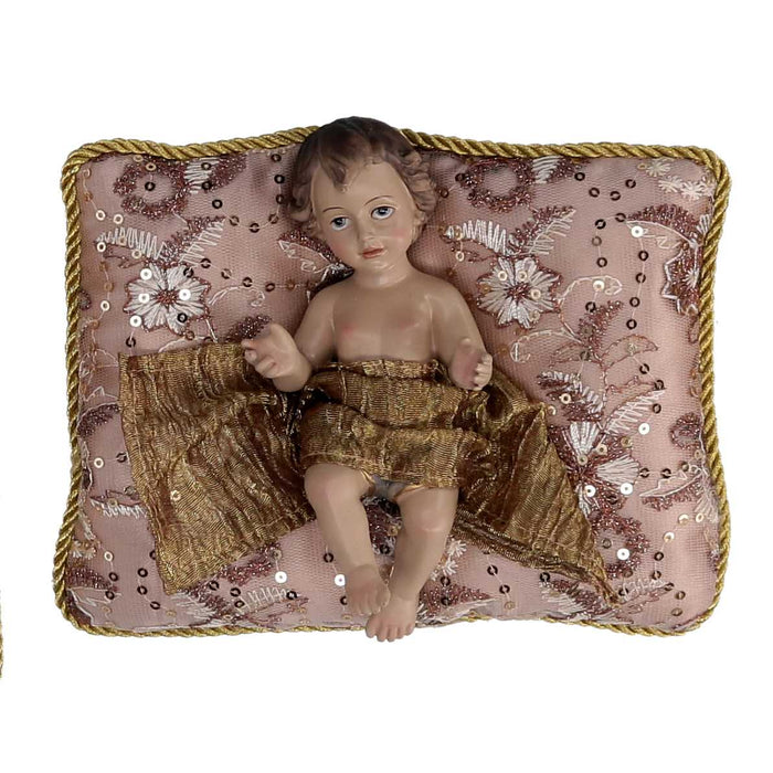 Natività tessuto su cuscino rosa cm xh19