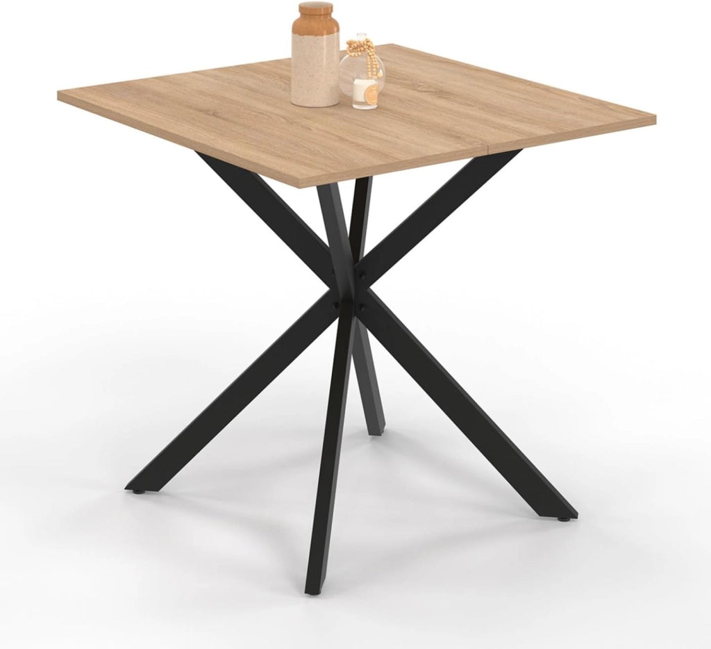 Tavolo da pranzo quadrato ALIX per 4 persone con gambe in legno e ragno nero 80 cm