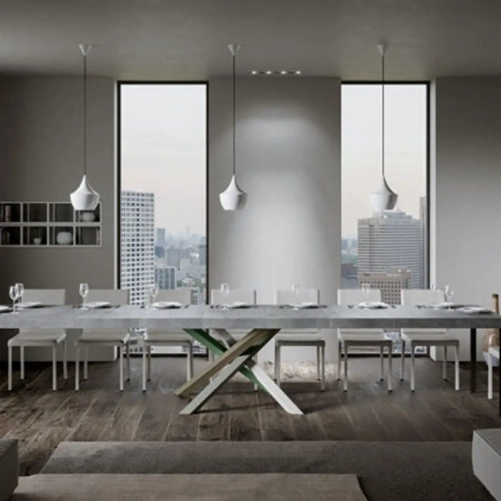 Tavolo allungabile 180/440x90 cm Volantis Premium colore cemento gambe multicolore 4/A