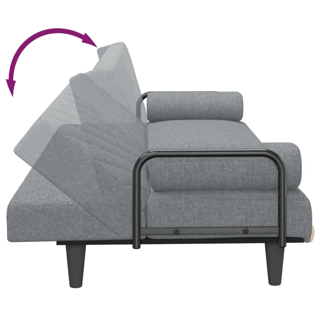 Divano Letto con Braccioli Grigio Chiaro in Tessuto 351931