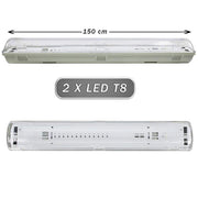 Trade Shop - Plafoniera Stagna 2 Neon Led Tubo T8 G13 150 Cm Da Parete Soffitto Ip65 T8-150s -