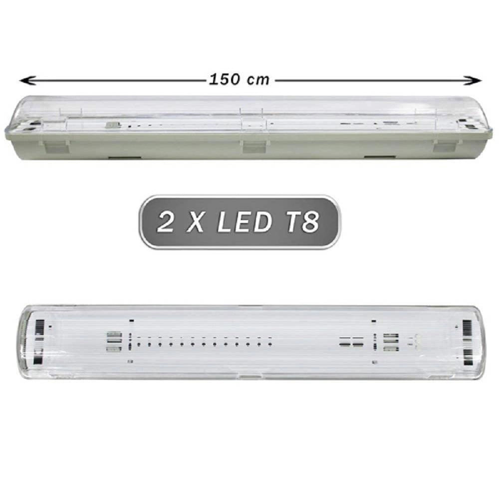 Trade Shop - Plafoniera Stagna 2 Neon Led Tubo T8 G13 150 Cm Da Parete Soffitto Ip65 T8-150s -