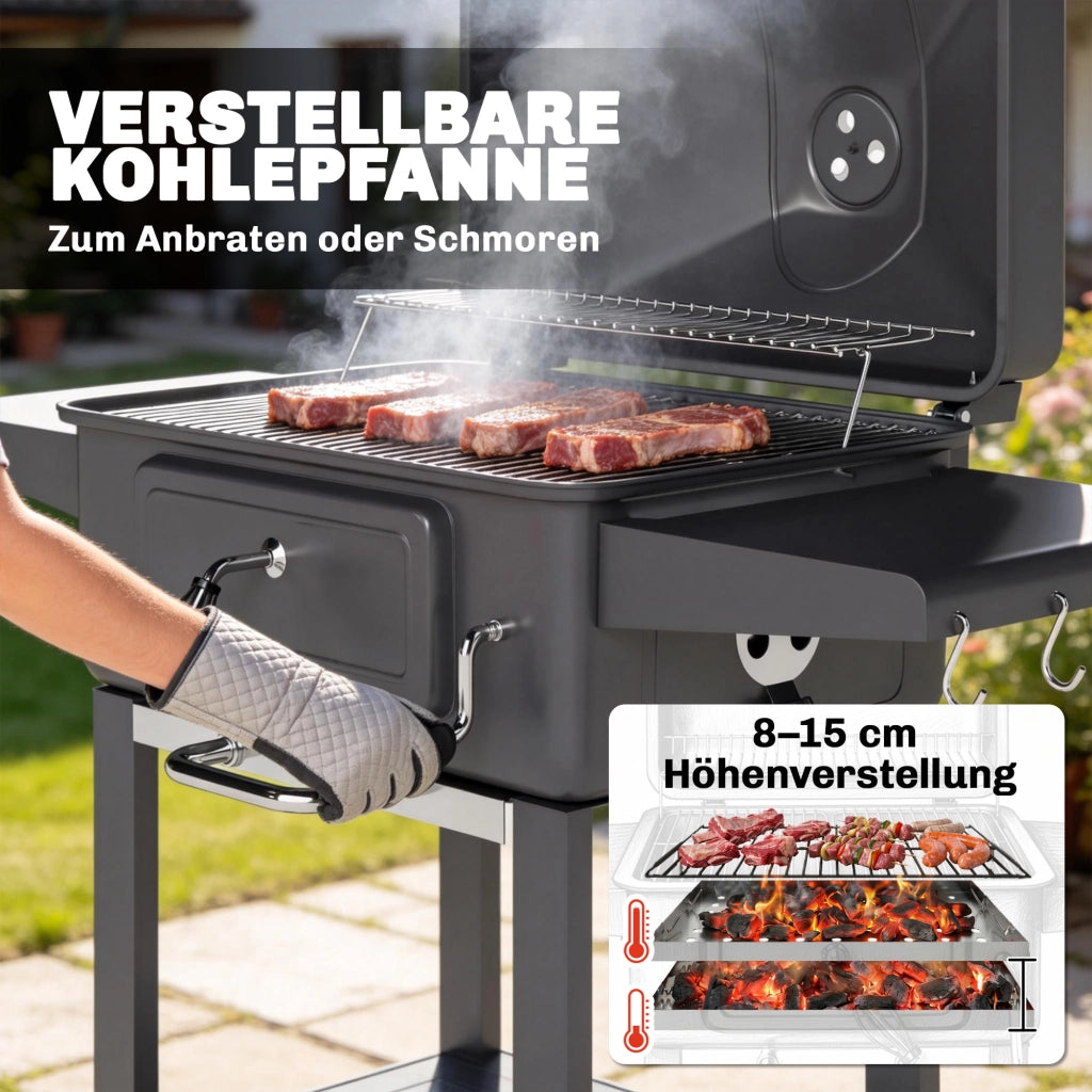 Barbecue a Carbone con Fumaiolo e Coperchio ¨C zephmum ¨C Grigio 120x60x110