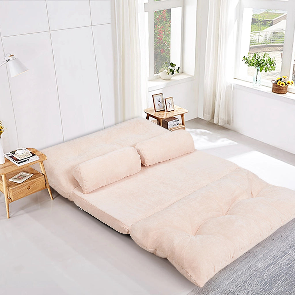 Divano terra regolabile 6 posizioni 2 cuscini letto durevole stabile-Sofa Divano fodera camoscio Beige