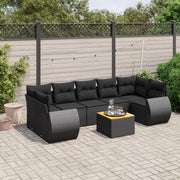 Set Divani da Giardino con Cuscini 8 pz Nero in Polyrattan