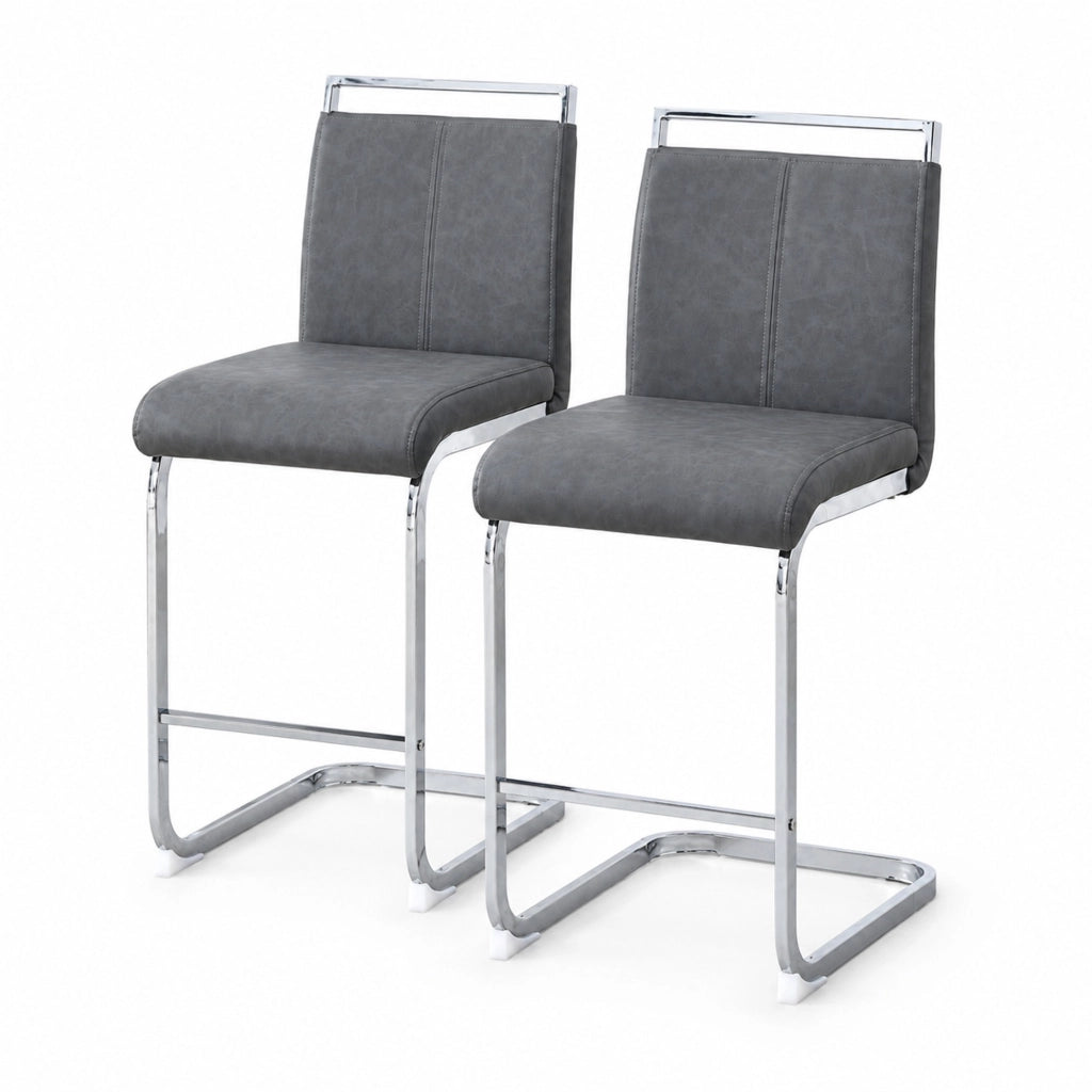 Set di 2 sgabelli da bar in PU grigio scuro con gambe argento