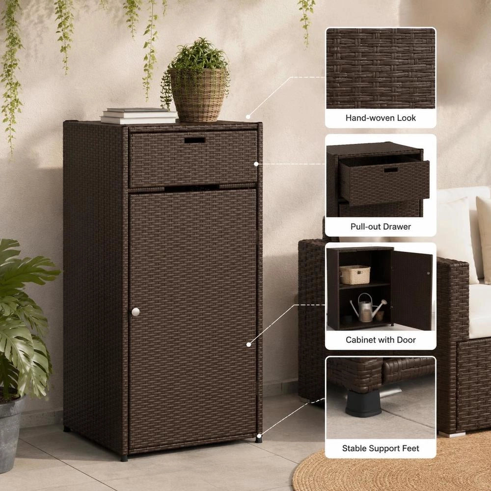 Garden Cabinet, Brown, 55x55x111 Cm, Poly Rattan