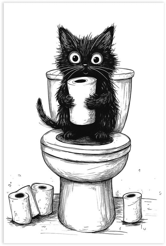 Decorazione per la doccia unica - Immagine di animali divertente - Tela acqua resistente - 20 x 30 cm - Nero/Bianco