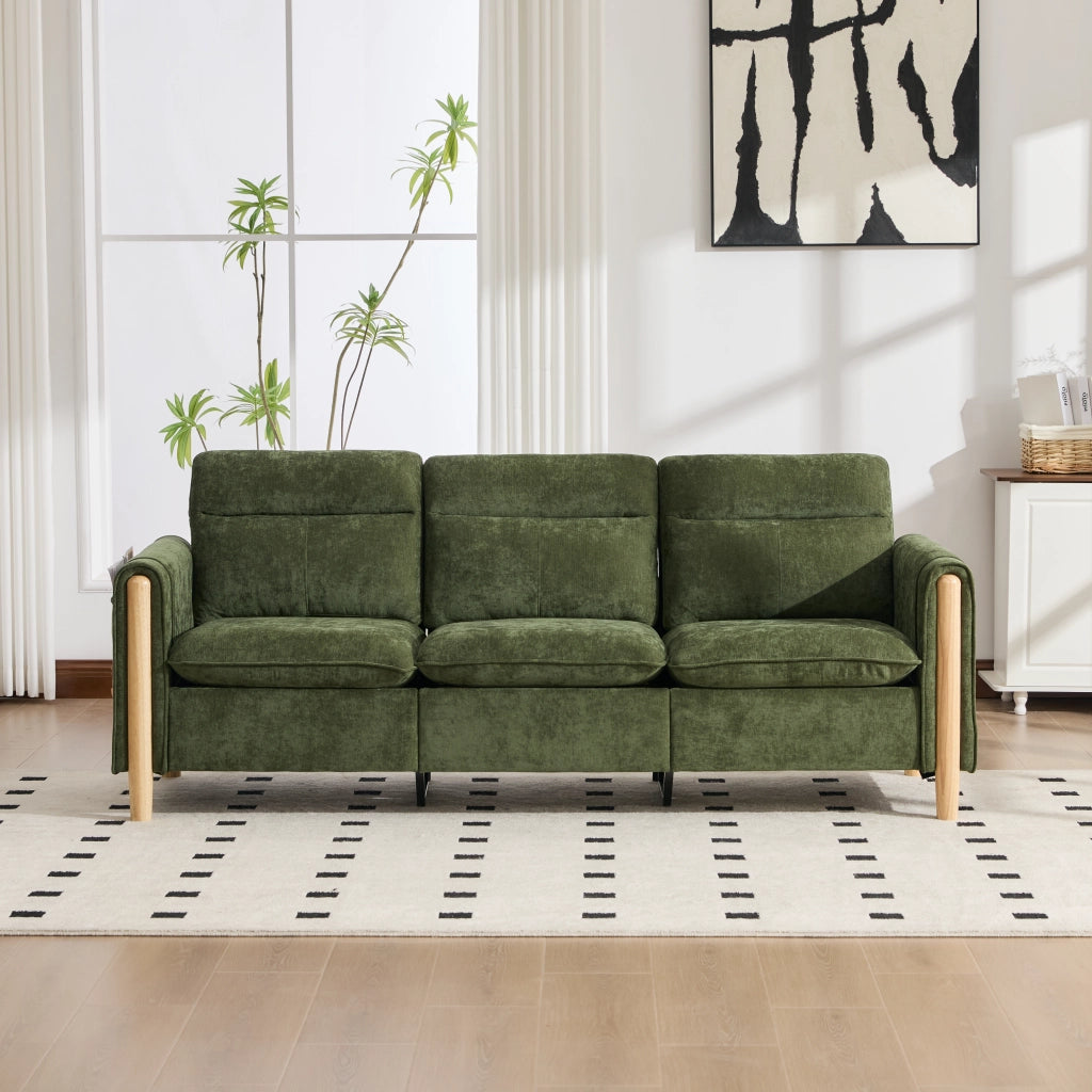Divano angolare reversibile a 3 posti con vano contenitore e tasche laterali in Chenille Verde