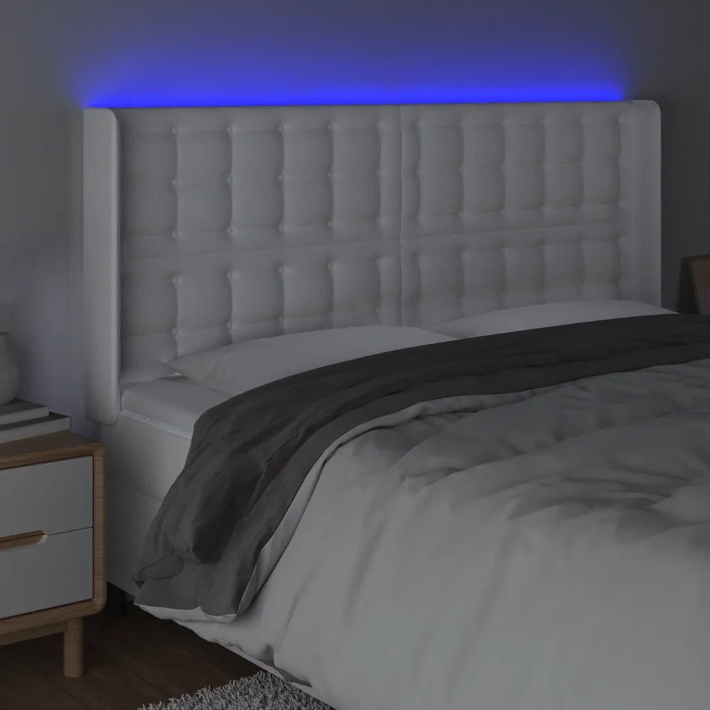 Testiera a LED Bianco 203x16x118/128 cm in Similpelle
