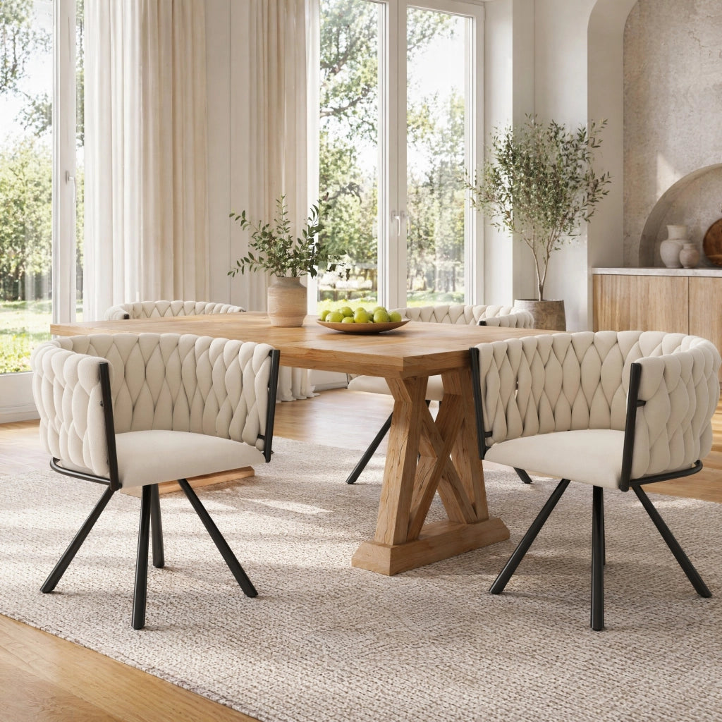 SEDIA da pranzo girevole 360° in velluto beige Set da 2 pezzi