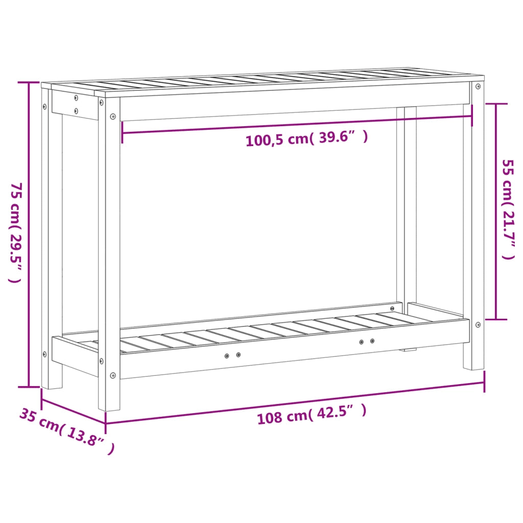 Tavolo Invaso con Ripiano 108x35x75 cm Legno Massello Douglas