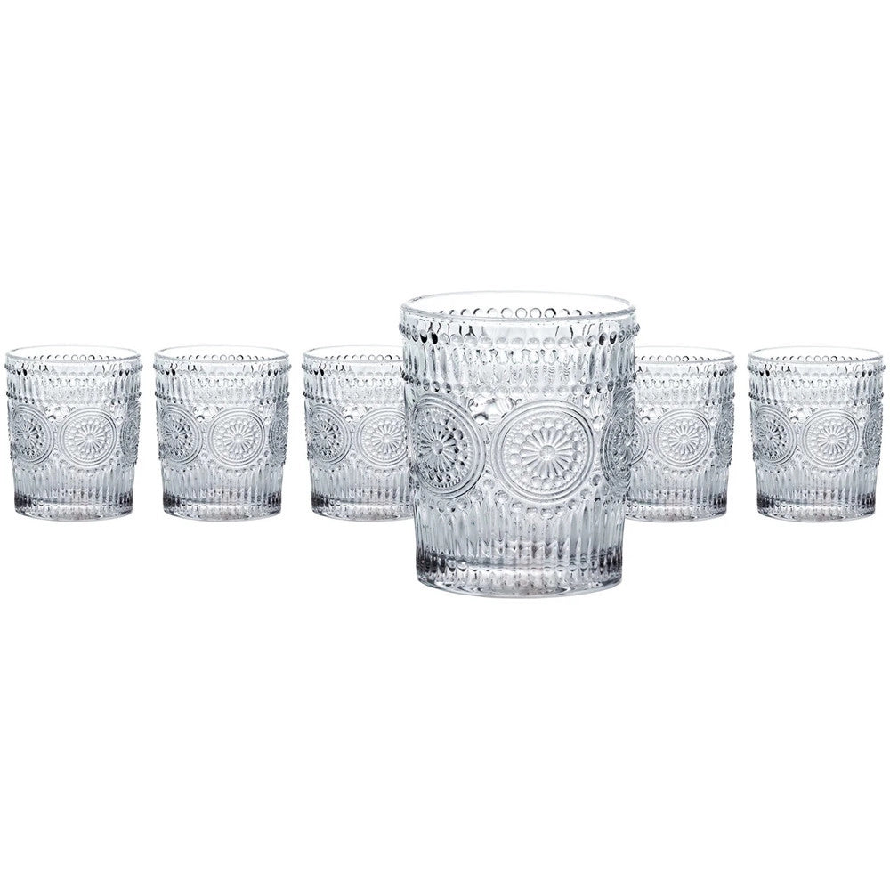 Trade Shop - Set 6pz Bicchieri In Vetro Tavola Raffinata Da 30 Cl Per Acqua Con Decorazioni In Rilievo -